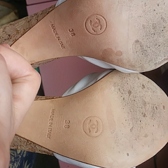 CHANEL WHITE & CORK WEDGE MULES, 3,5 INCH, SIZE 7 - Picture 7 of 8